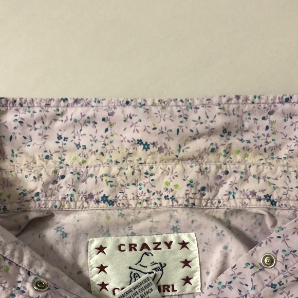 Crazy Cowgirl Lilac Purple Pearl Snap Floral Print I Sleeveless Collared Top Sm - Picture 7 of 13
